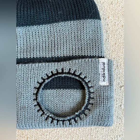 {Indikidual} Knitted stripe balaclava hat with funny eye holes and pom pom - Picture 8 of 13